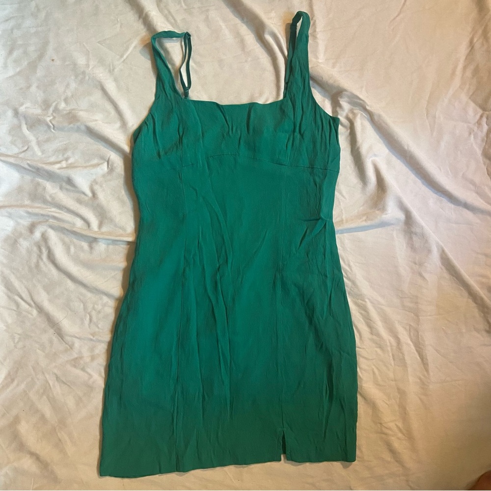 Olivaceous Teal Sheath Mini Dress Square Neck